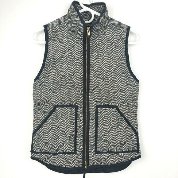 J Crew Full Zip Puffer Quilted Down Fill Herringbone Chevron Vest Women's XXS - Picture 1 of 6
